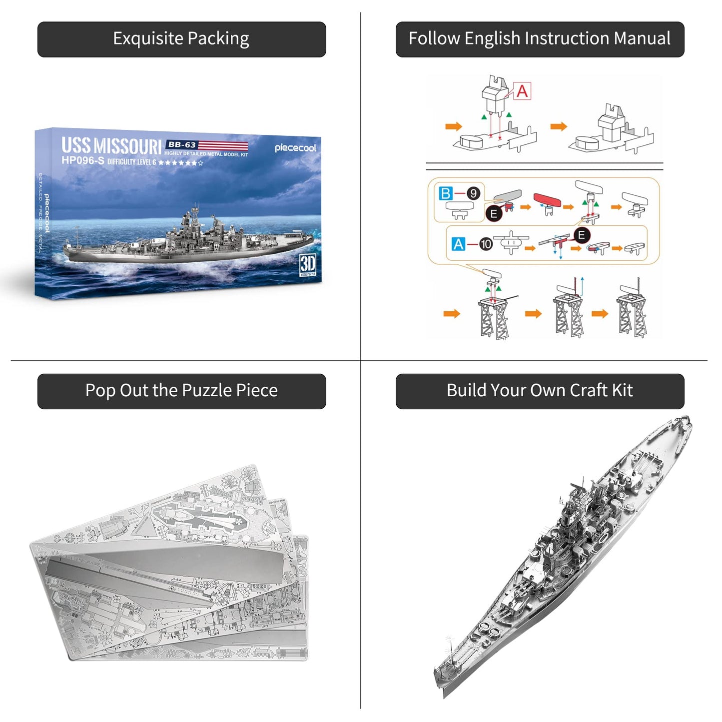 Piececool USS Missouri Battleship 3D Metal Puzzle – DIY Model Kit for Adults