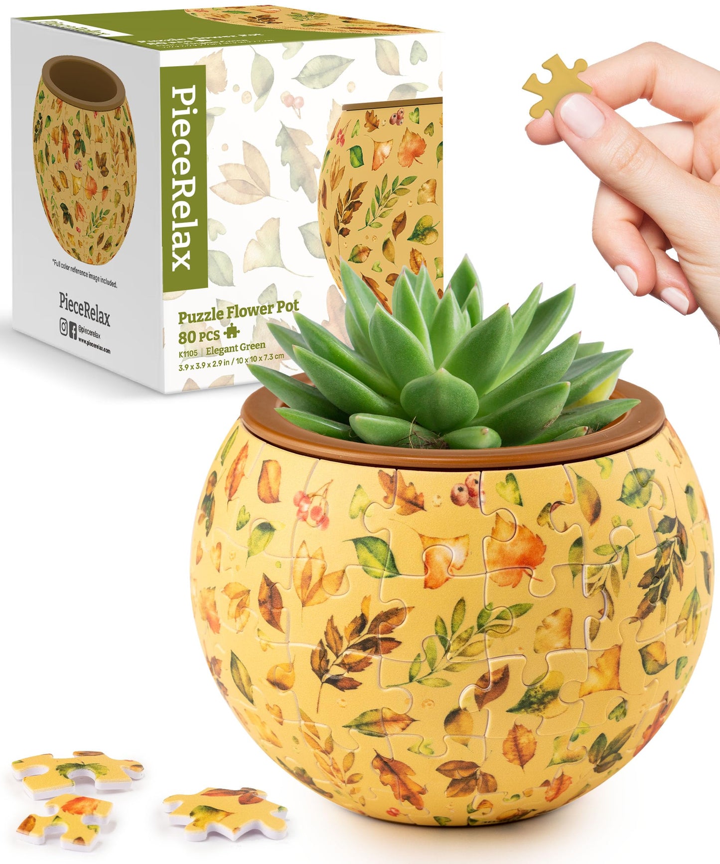 PieceRelax 3D Puzzle Planter 80 Pieces – Elegant Green Flower Pot for Indoor Cacti & Succulents