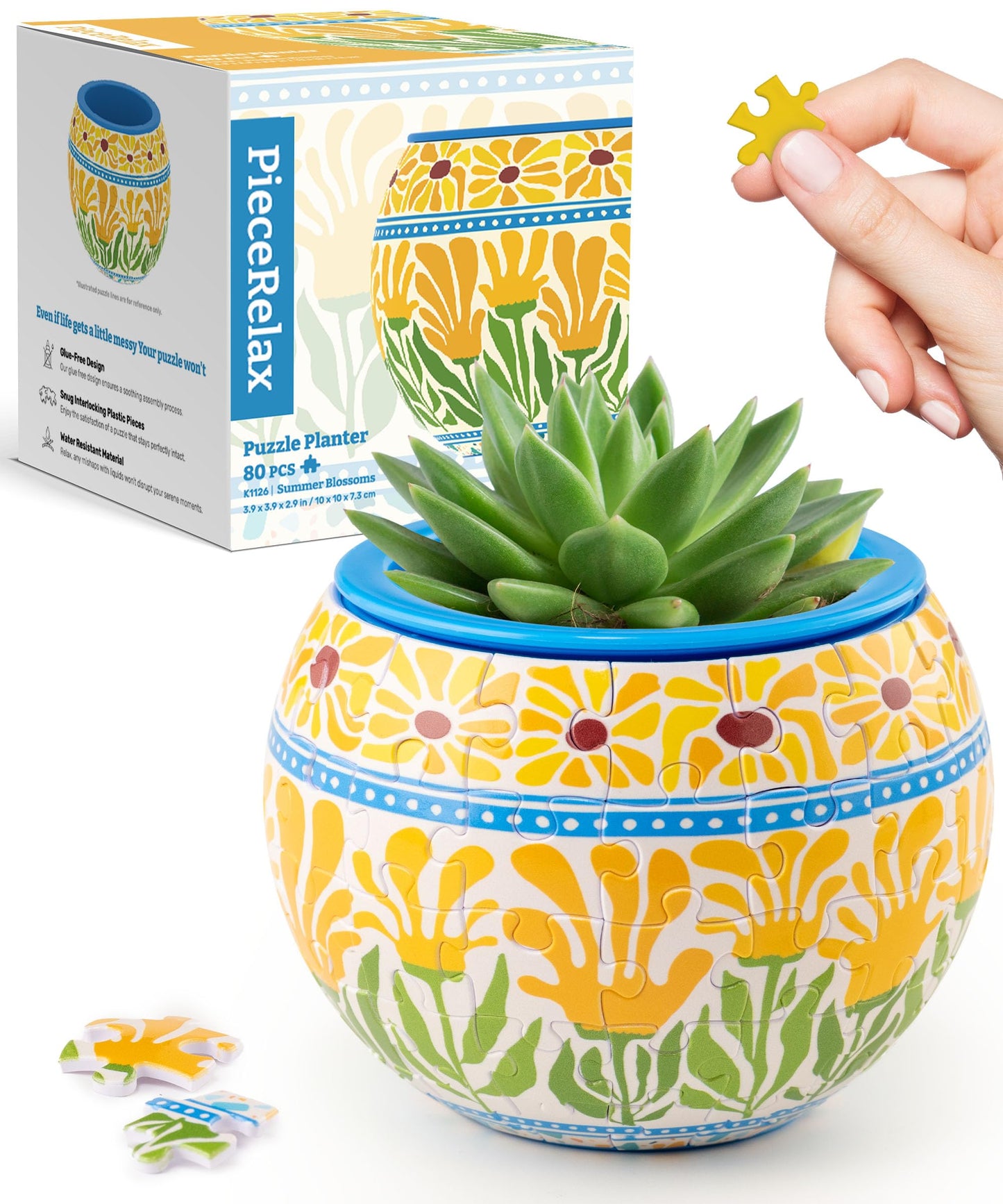 PieceRelax 3D Puzzle Planter - 80 Pieces (Summer Blossoms) for Indoor Cactus & Succulents | K1126