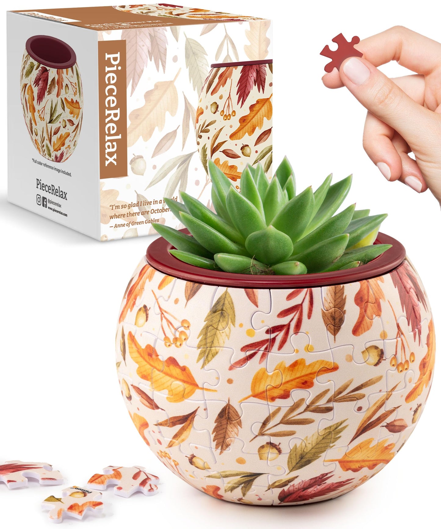 PieceRelax 3D Puzzle Planter – 80 Pieces, Dancing Leaves in Fall