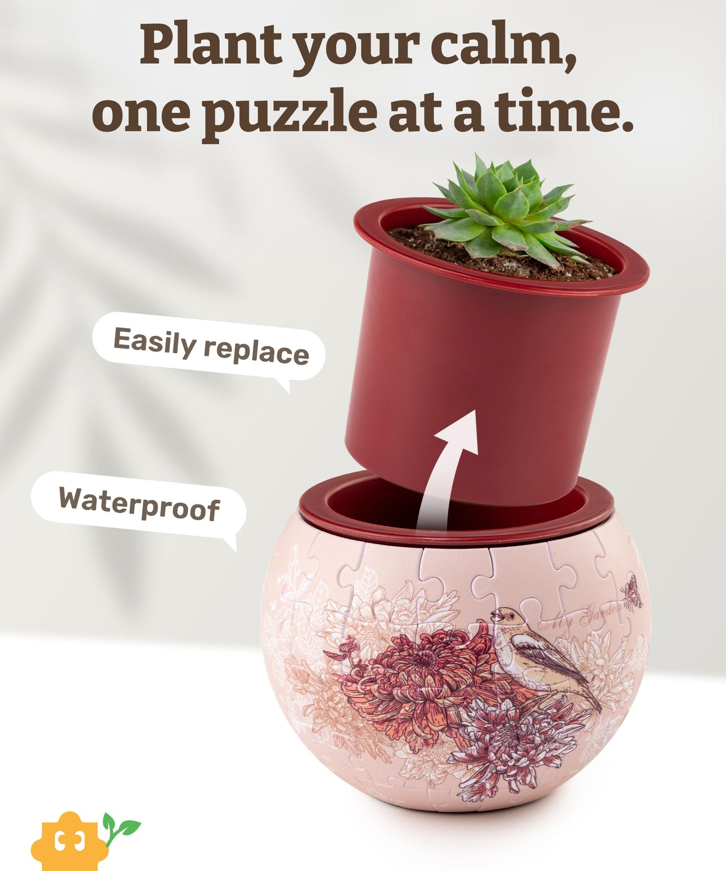 PieceRelax 3D Puzzle Planter – Singing Birds & Flowers, Danish Folklore Indoor Pot