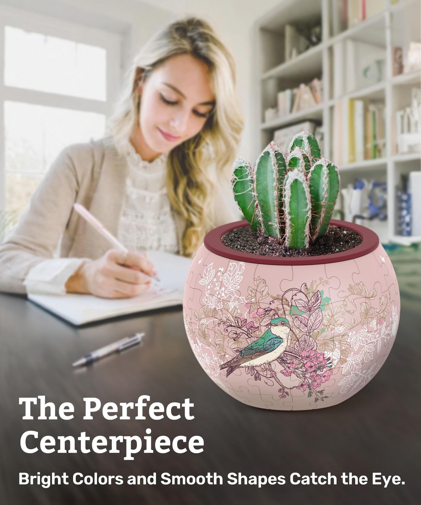 PieceRelax 3D Puzzle Planter – Singing Birds & Flowers, Danish Folklore Indoor Pot
