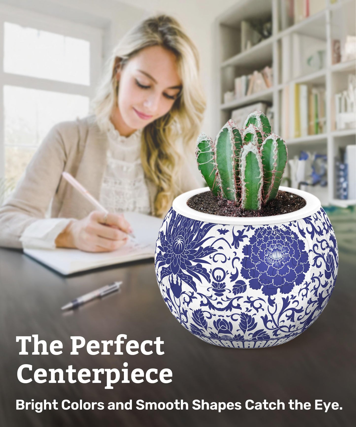 PieceRelax 3D Puzzle Planter - Oriental Floral Ornament, Small Round Pots with Drainage