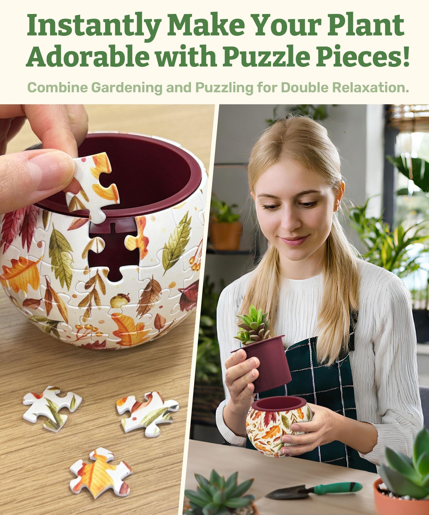 PieceRelax 3D Puzzle Planter – 80 Pieces, Dancing Leaves in Fall