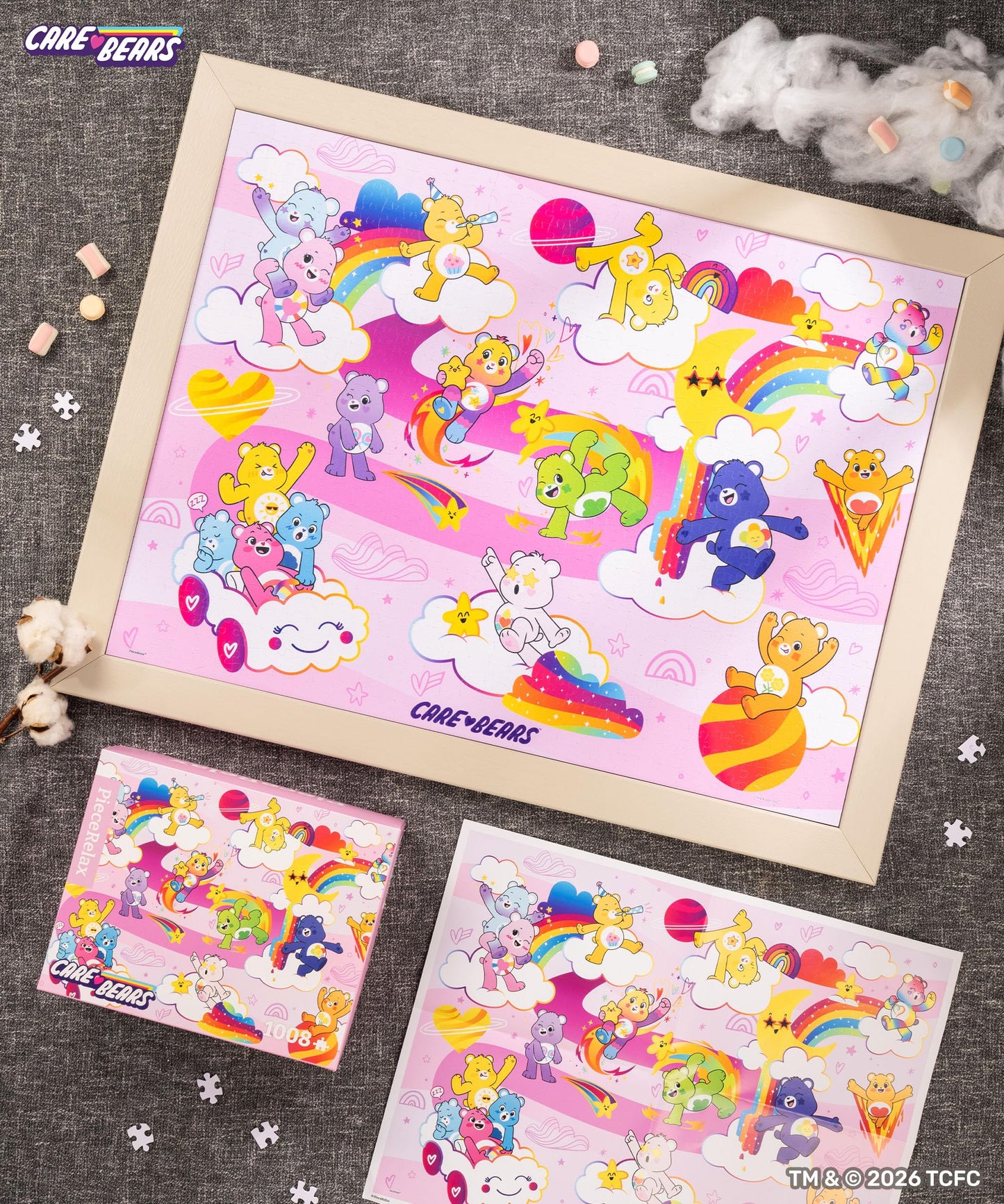 PieceRelax Care Bears 1000-Piece Puzzle – Pink Galaxy Vibes | No Glue Needed