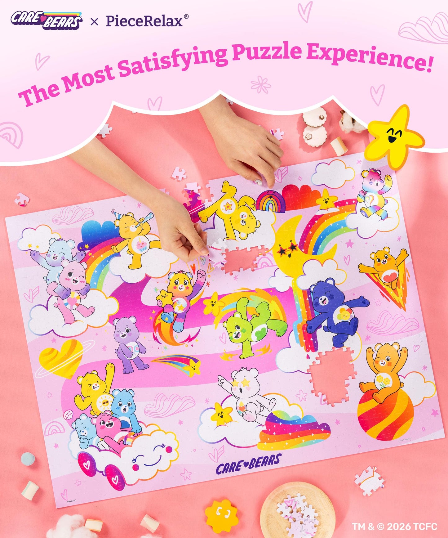 PieceRelax Care Bears 1000-Piece Puzzle – Pink Galaxy Vibes | No Glue Needed