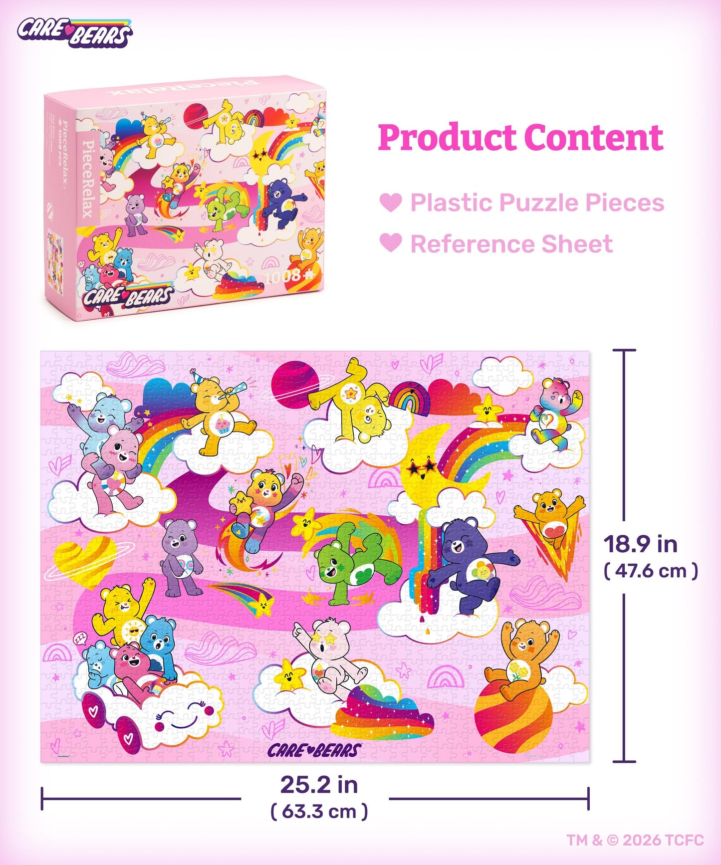 PieceRelax Care Bears 1000-Piece Puzzle – Pink Galaxy Vibes | No Glue Needed