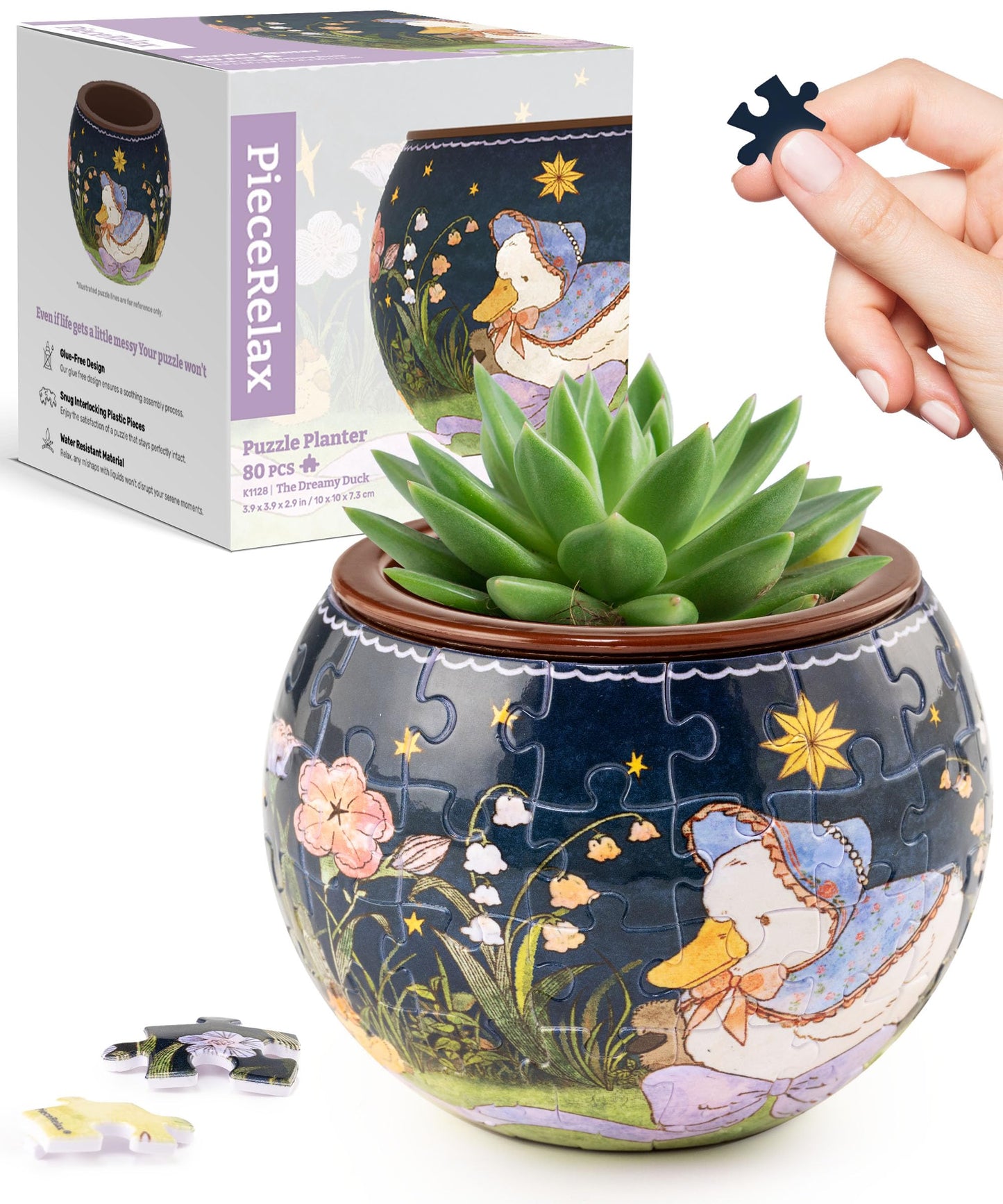 PieceRelax 3D Puzzle Planter - The Dreamy Duck (80 Pieces) | Indoor Plant Pots for Cacti & Succulents