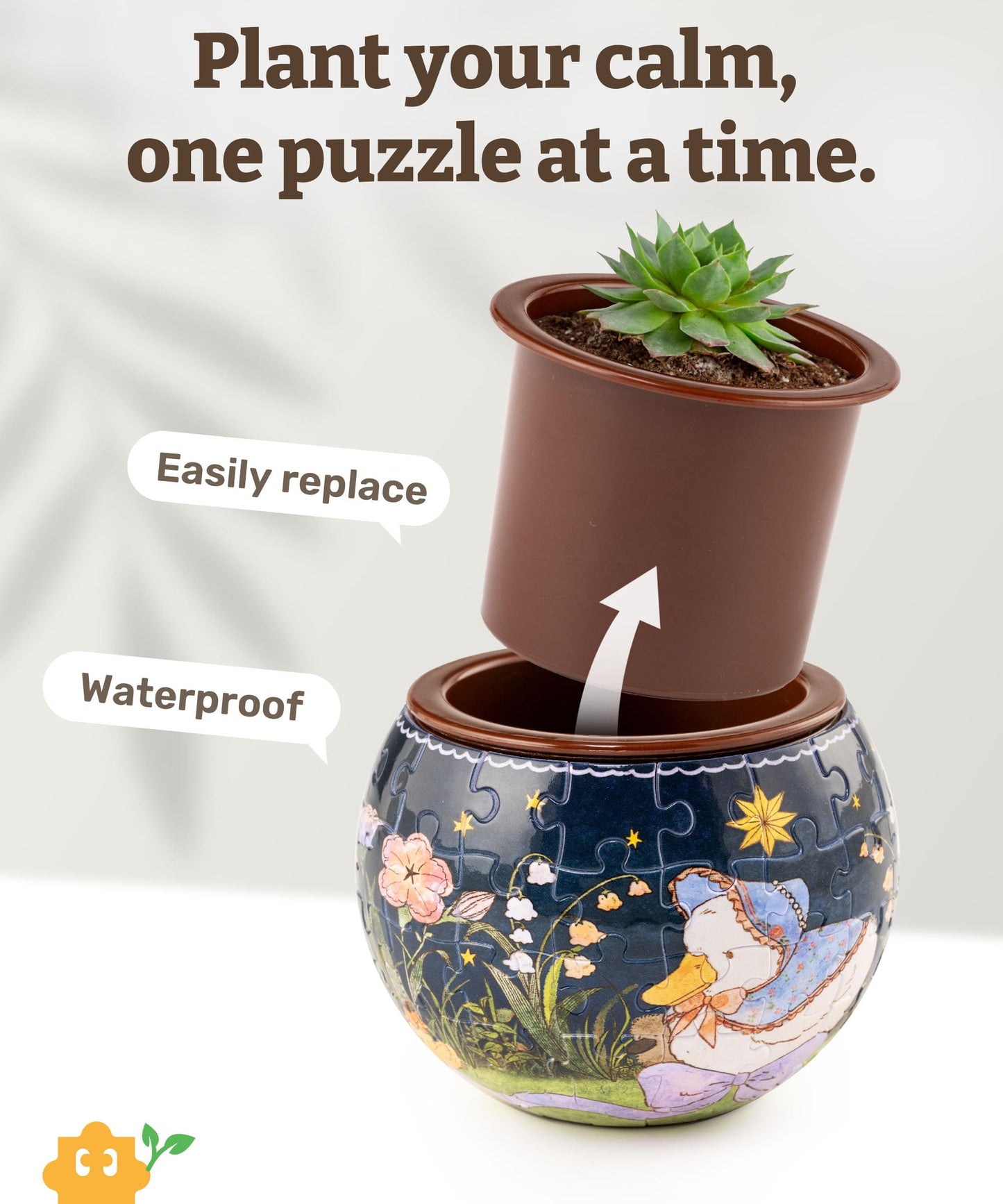 PieceRelax 3D Puzzle Planter - The Dreamy Duck (80 Pieces) | Indoor Plant Pots for Cacti & Succulents