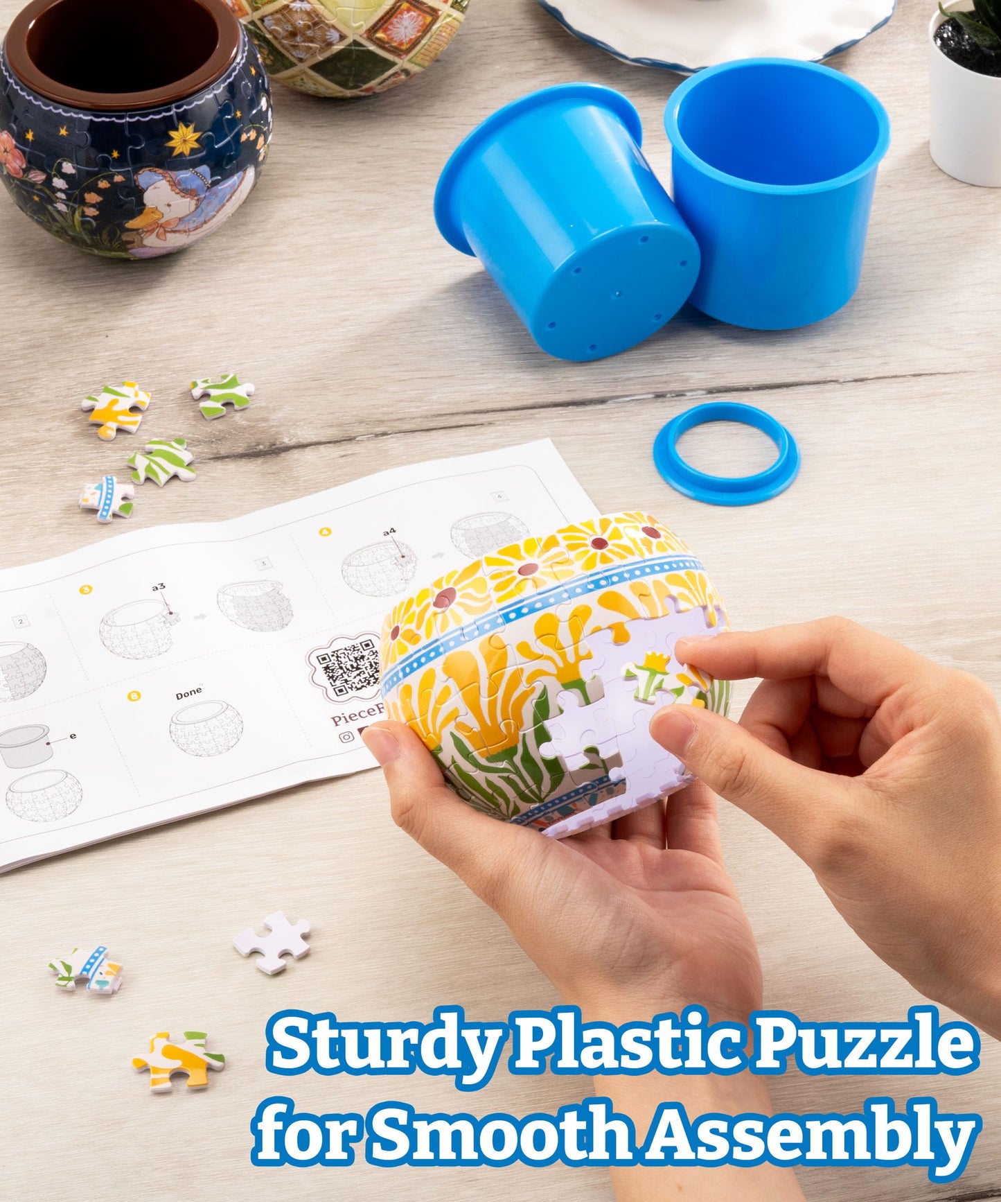 PieceRelax 3D Puzzle Planter - Classic Round Pot with Drainage for Indoor Cactus & Succulents | K1103