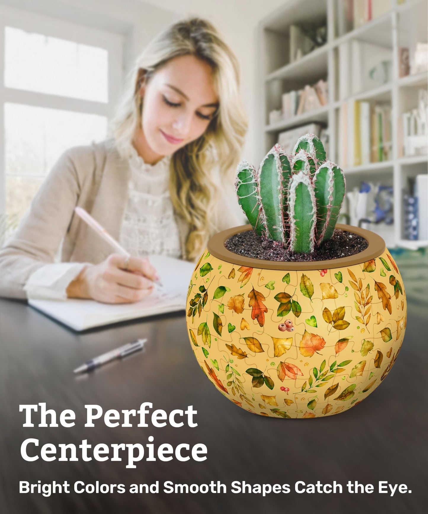 PieceRelax 3D Puzzle Planter 80 Pieces – Elegant Green Flower Pot for Indoor Cacti & Succulents