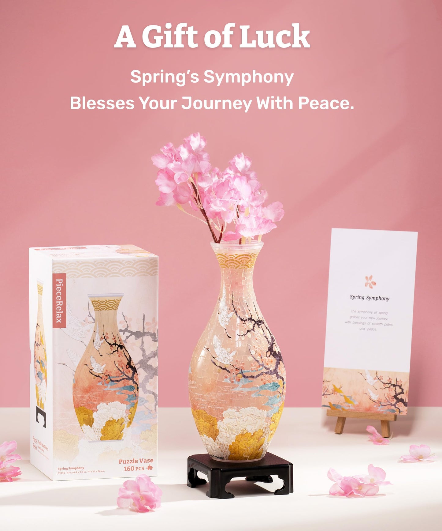 PieceRelax Unique Flower Vase — 3D Puzzle for Adults, 160 Curved Pieces, Spring Symphony S1040