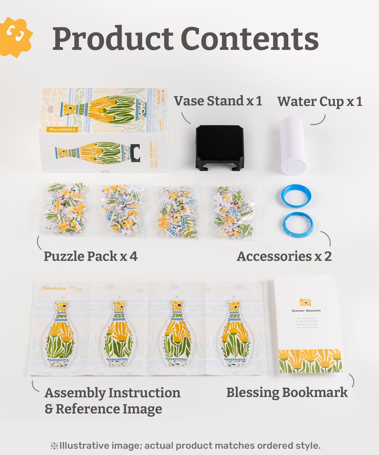 PieceRelax Unique Flower Vase — 3D Puzzle for Adults, 160 Curved Pieces, Spring Symphony S1040