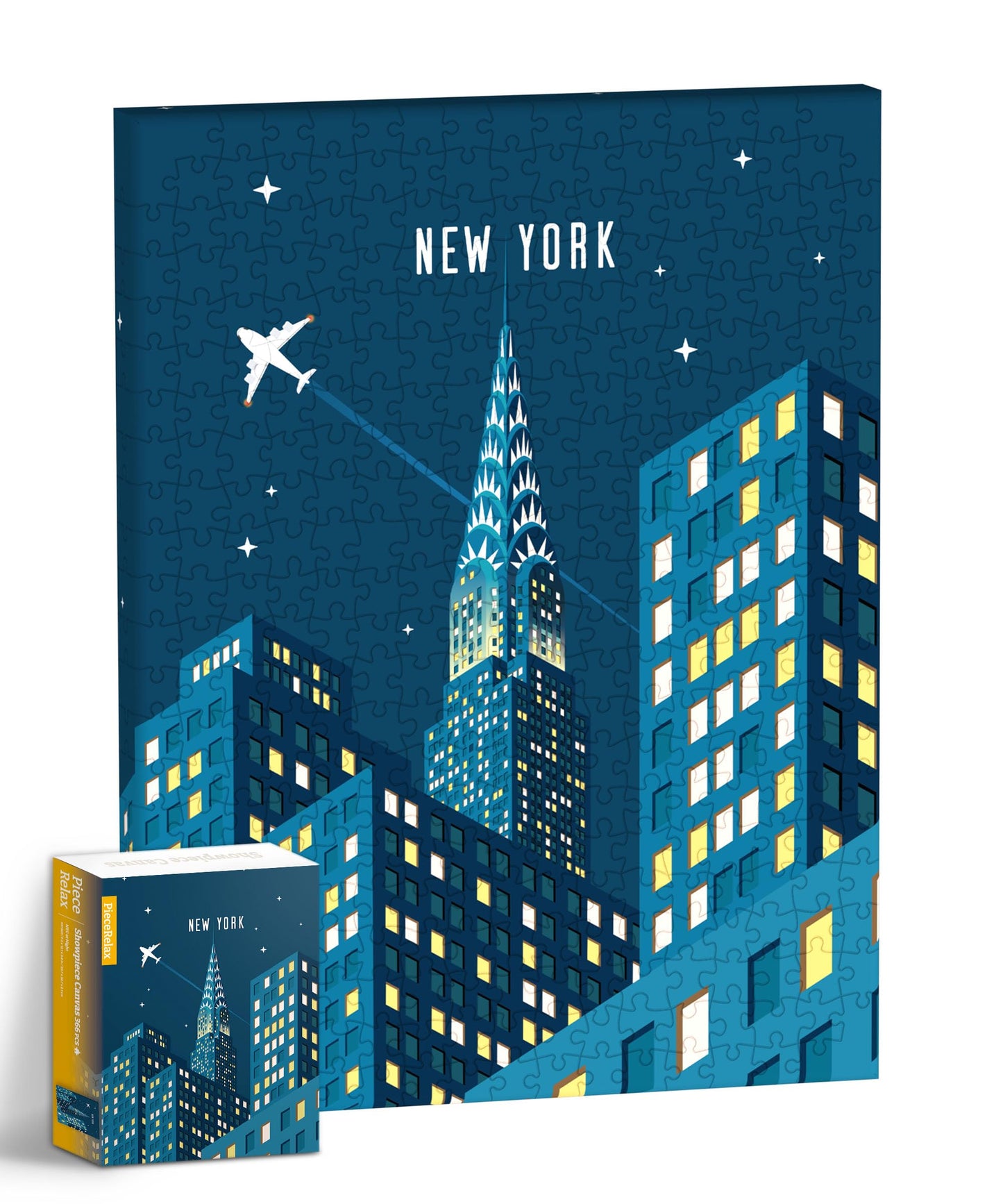 PieceRelax Puzzle Canvas Wall Art – NYC at Night, 366 Pieces for Adults | Living Room & Bedroom Decor