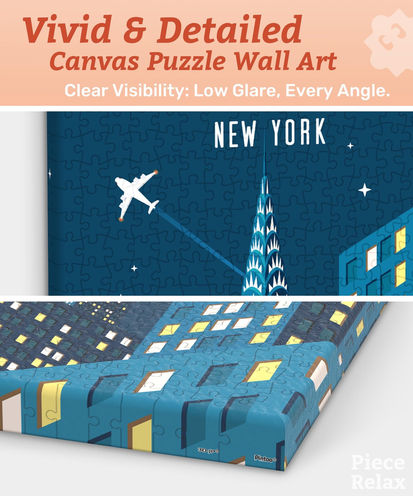 PieceRelax Puzzle Canvas Wall Art – NYC at Night, 366 Pieces for Adults | Living Room & Bedroom Decor