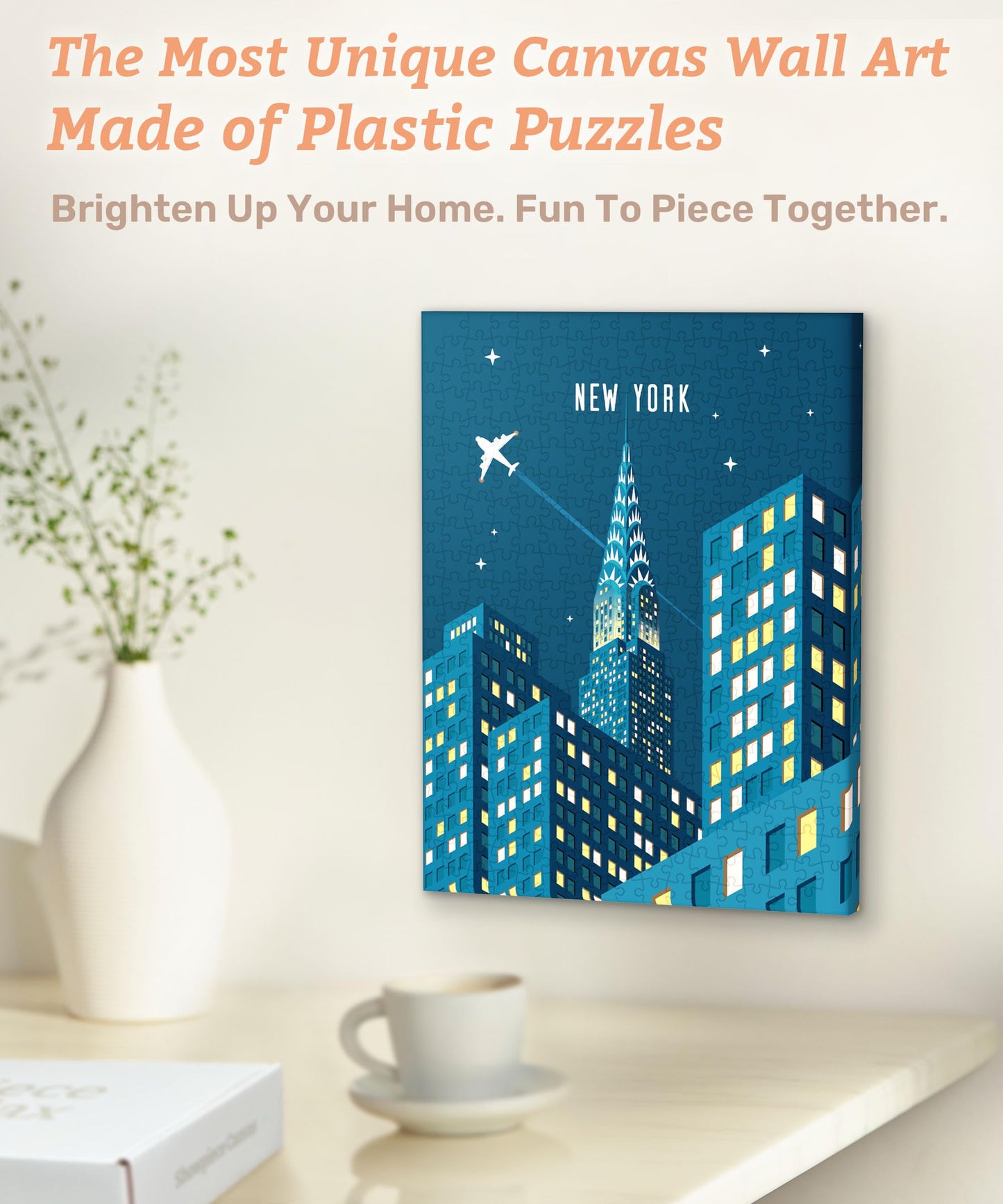 PieceRelax Puzzle Canvas Wall Art – NYC at Night, 366 Pieces for Adults | Living Room & Bedroom Decor