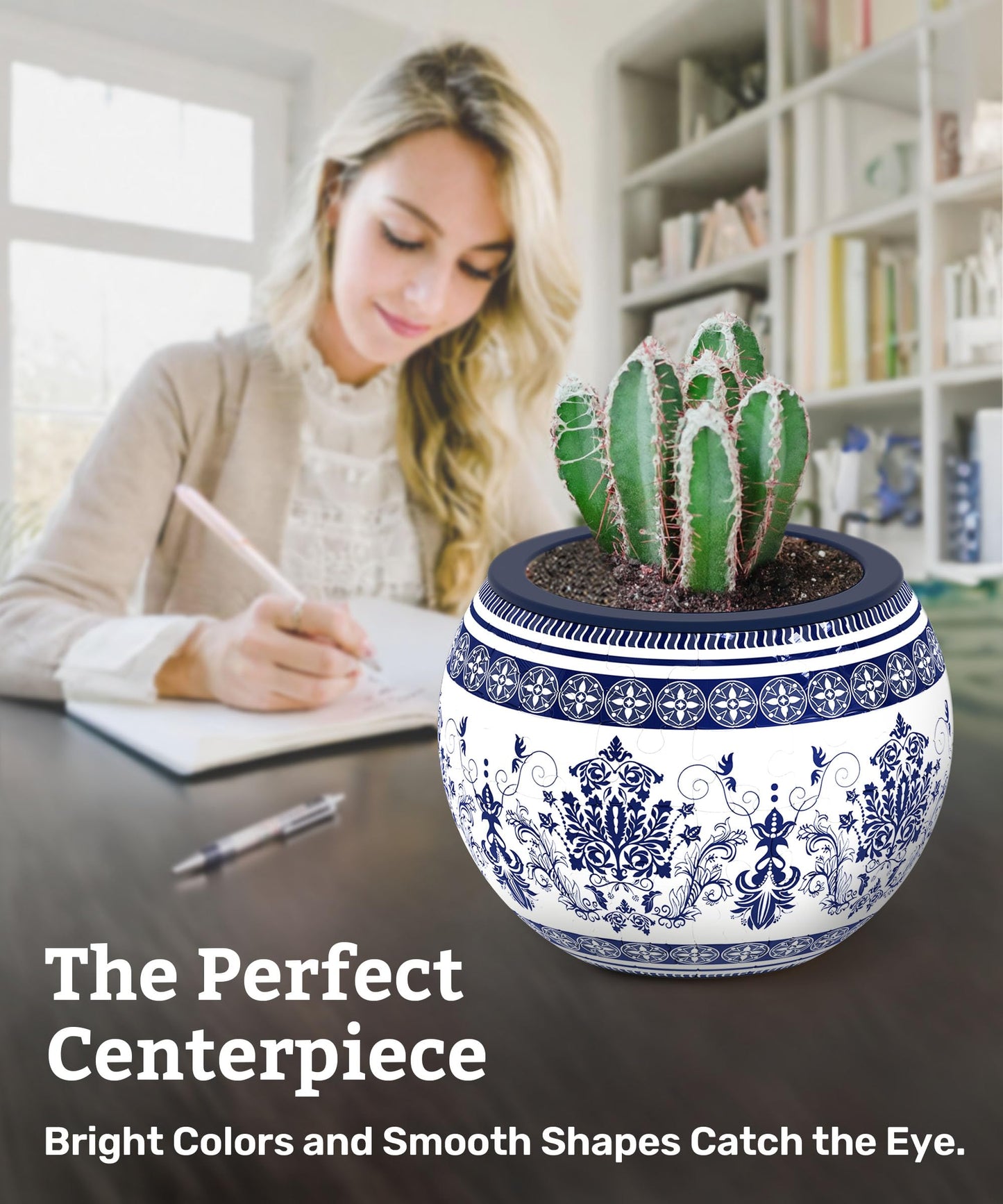 PieceRelax 3D Puzzle Planter - Classic Round Pot with Drainage for Indoor Cactus & Succulents | K1103