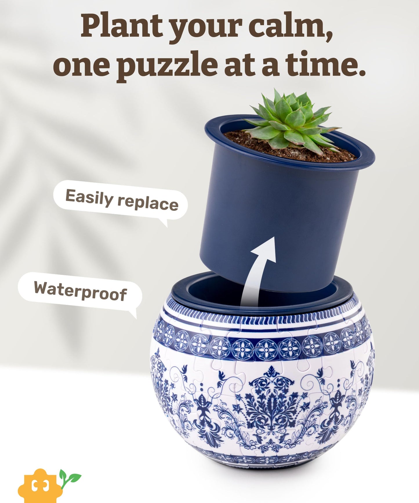 PieceRelax 3D Puzzle Planter - Classic Round Pot with Drainage for Indoor Cactus & Succulents | K1103