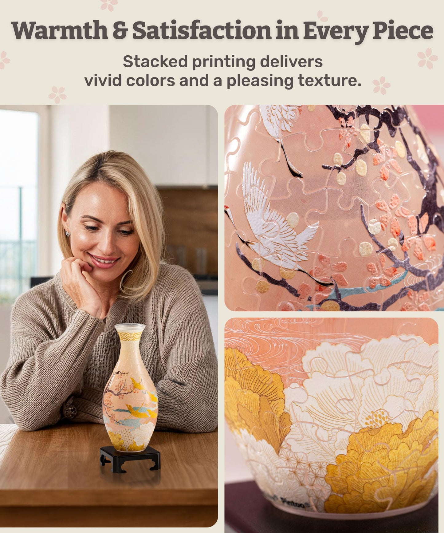 PieceRelax Unique Flower Vase — 3D Puzzle for Adults, 160 Curved Pieces, Spring Symphony S1040