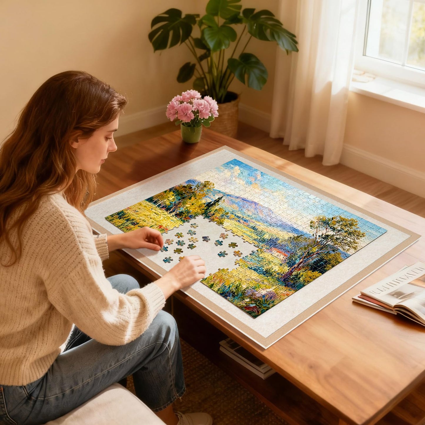 Piecevana Jigsaw Puzzle Board for 1000 Pieces – Foldable Felt Display, 31.5 x 24 inches