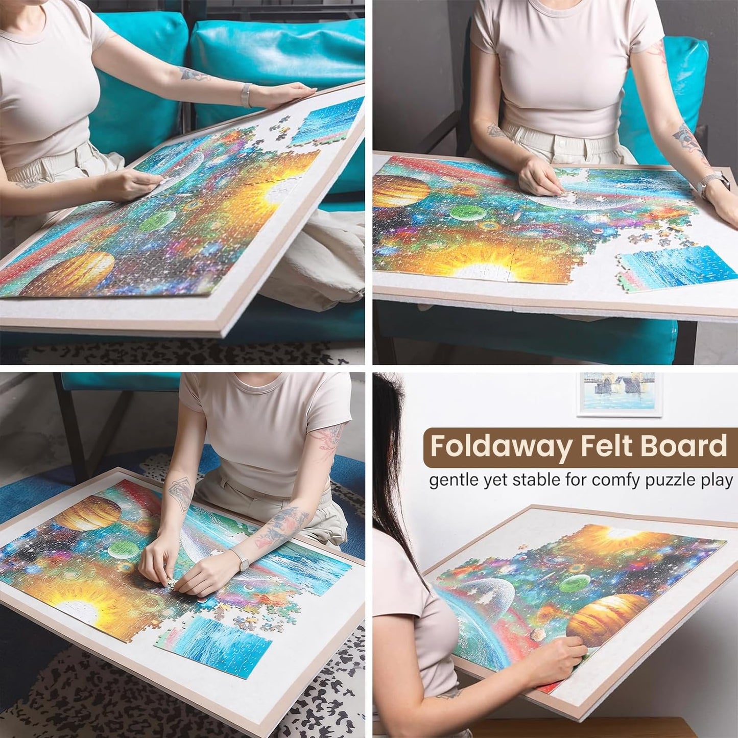 Piecevana Jigsaw Puzzle Board for 1000 Pieces – Foldable Felt Display, 31.5 x 24 inches