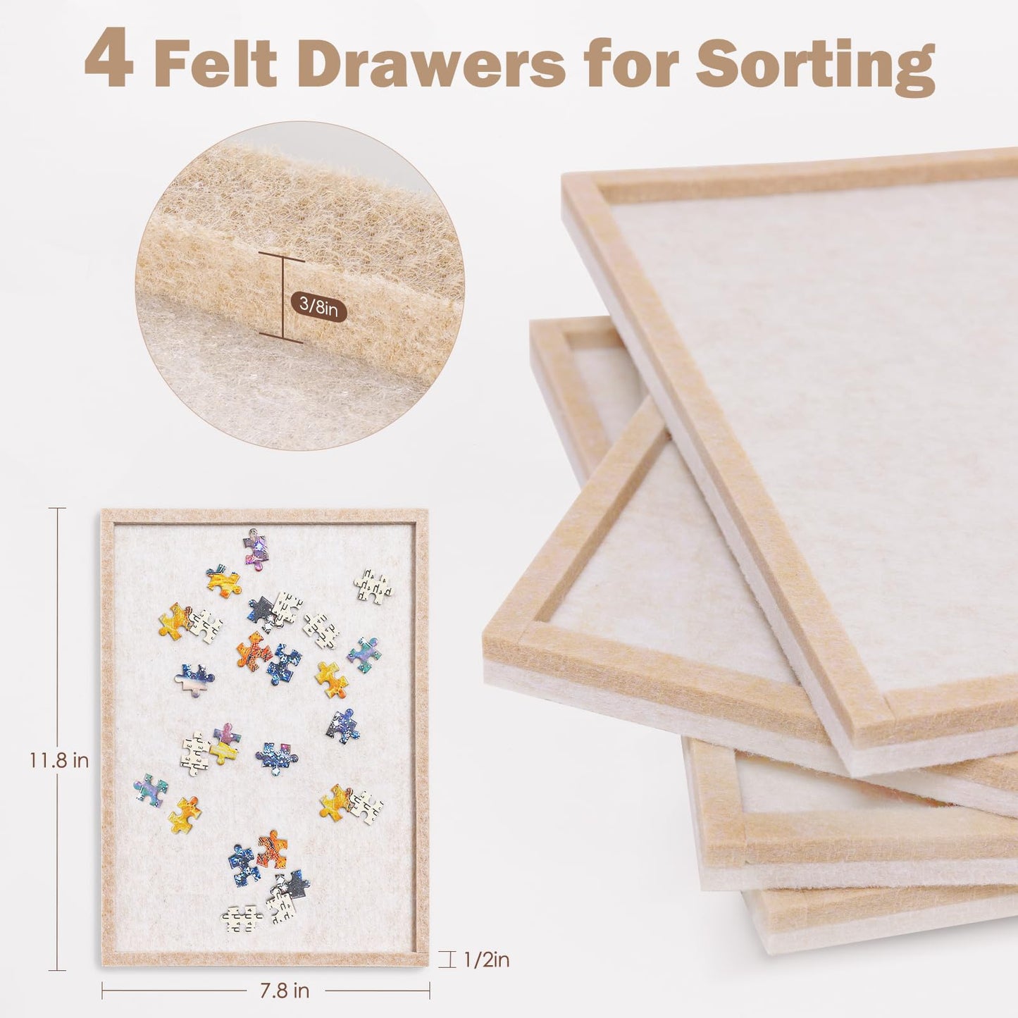 Piecevana Puzzle Board with 4 Sorting Trays | 31.5 x 23.6 Inch Felt Display for 1000-Piece Puzzles