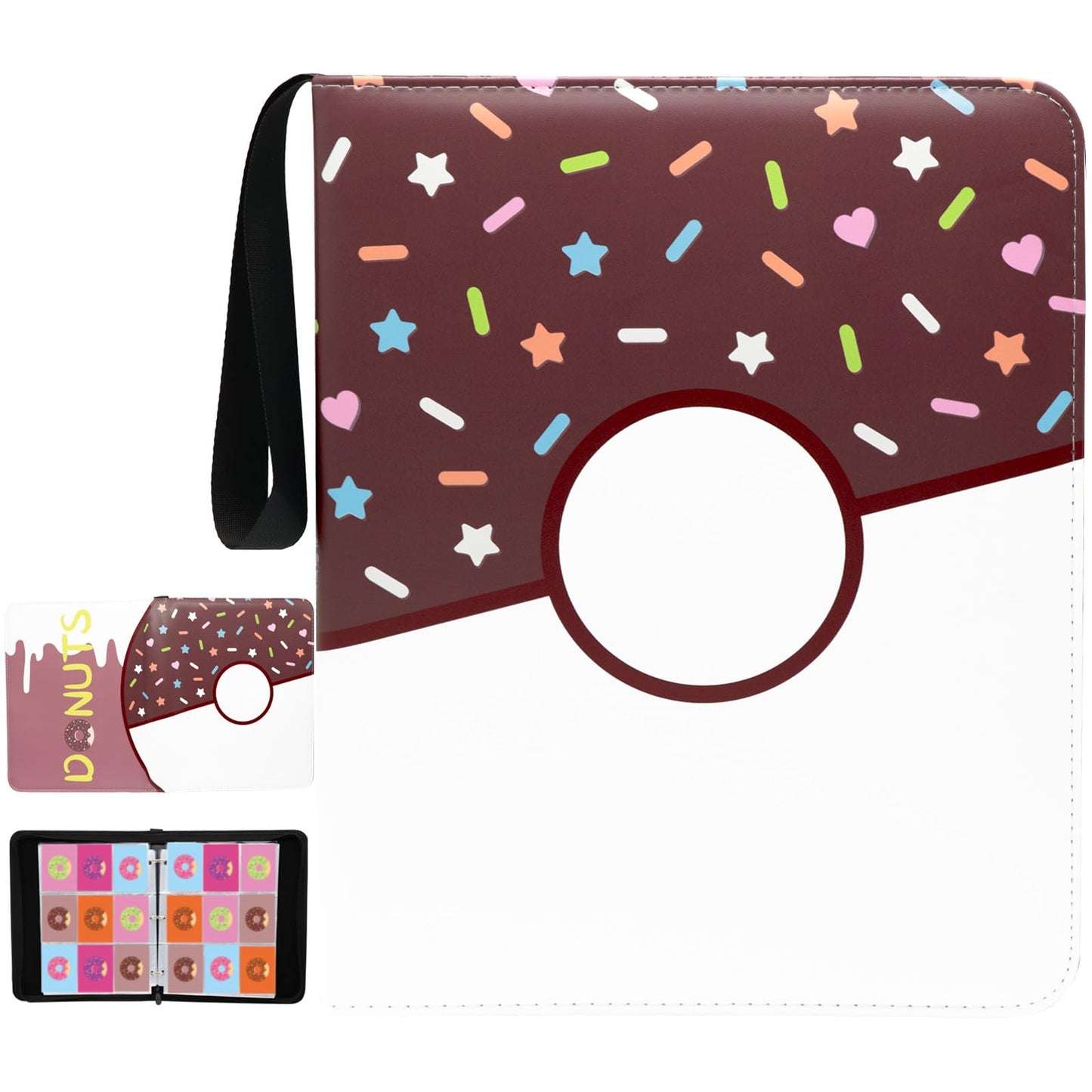 Piefectpie 9-Pocket Card Binder: Pink Donut Zipper Binder, 900 Pocket, 3-Ring Album