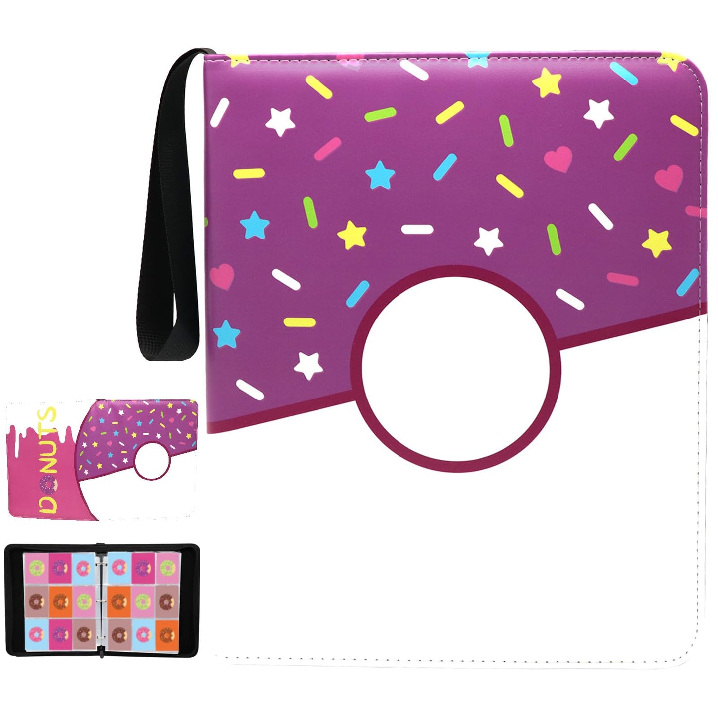 Piefectpie 9-Pocket Card Binder – 900 Card Holder Album, Pink Donut Zipper Binder for Girls/Teens