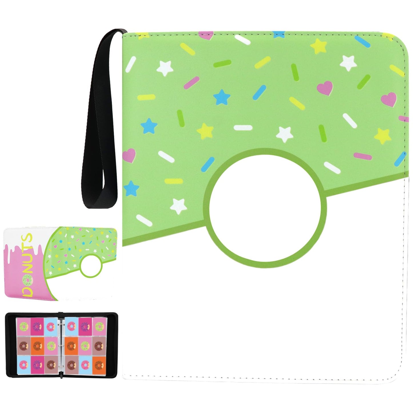 Piefectpie 900-Pocket Donut Card Binder – Green Donut Zipper Binder for 900 Cards