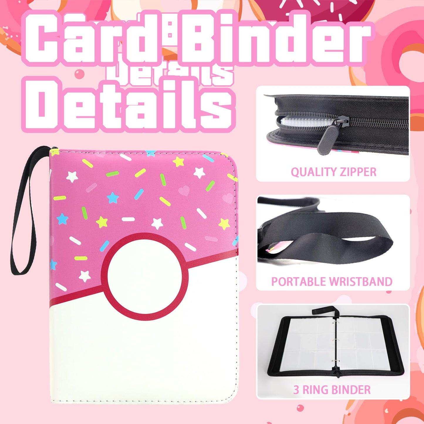 Piefectpie 9-Pocket Card Binder – 900-Pocket Donut Pink