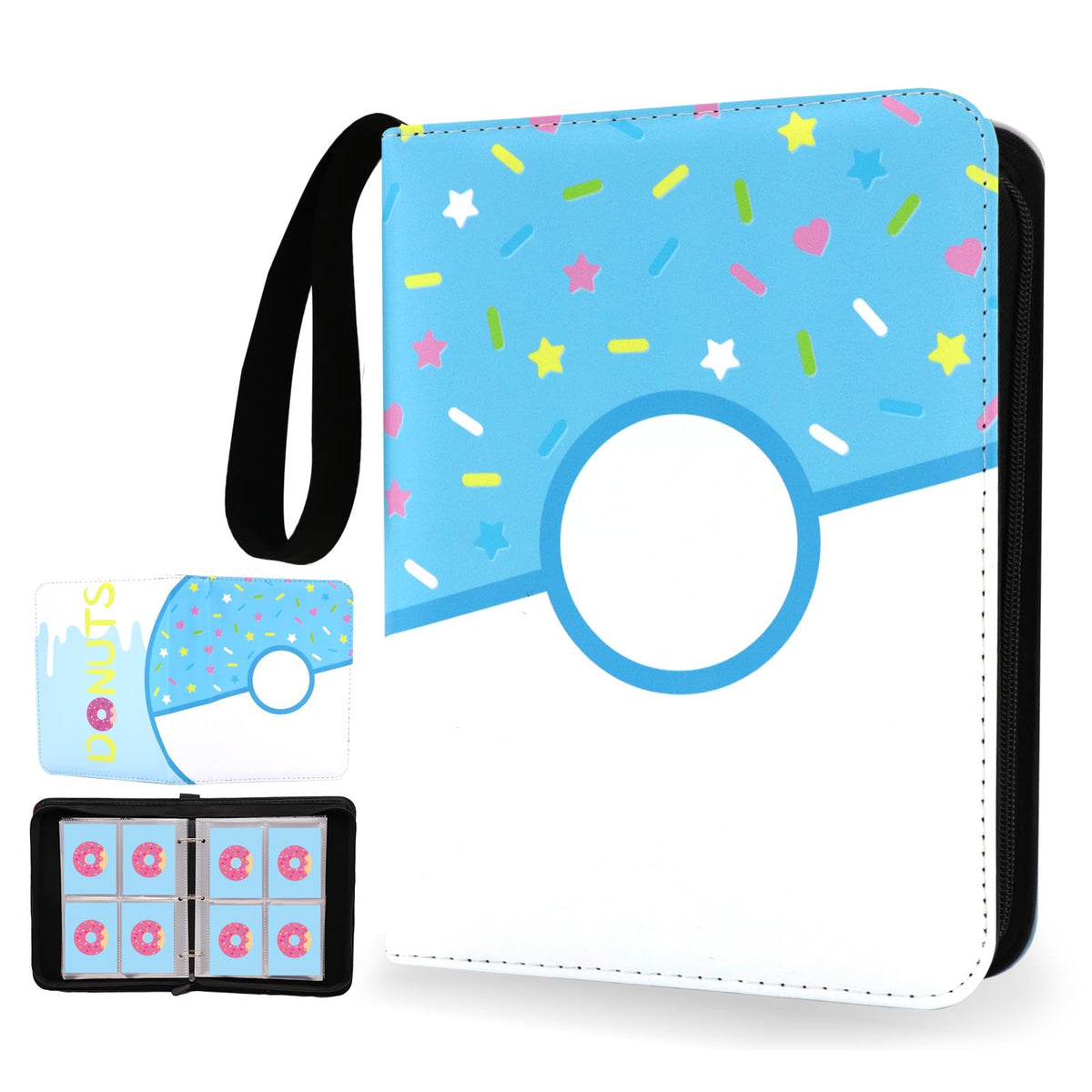 Piefectpie 4-Pocket Card Binder - Pink Donut 400-Card Holder Album with 3-Ring Binder