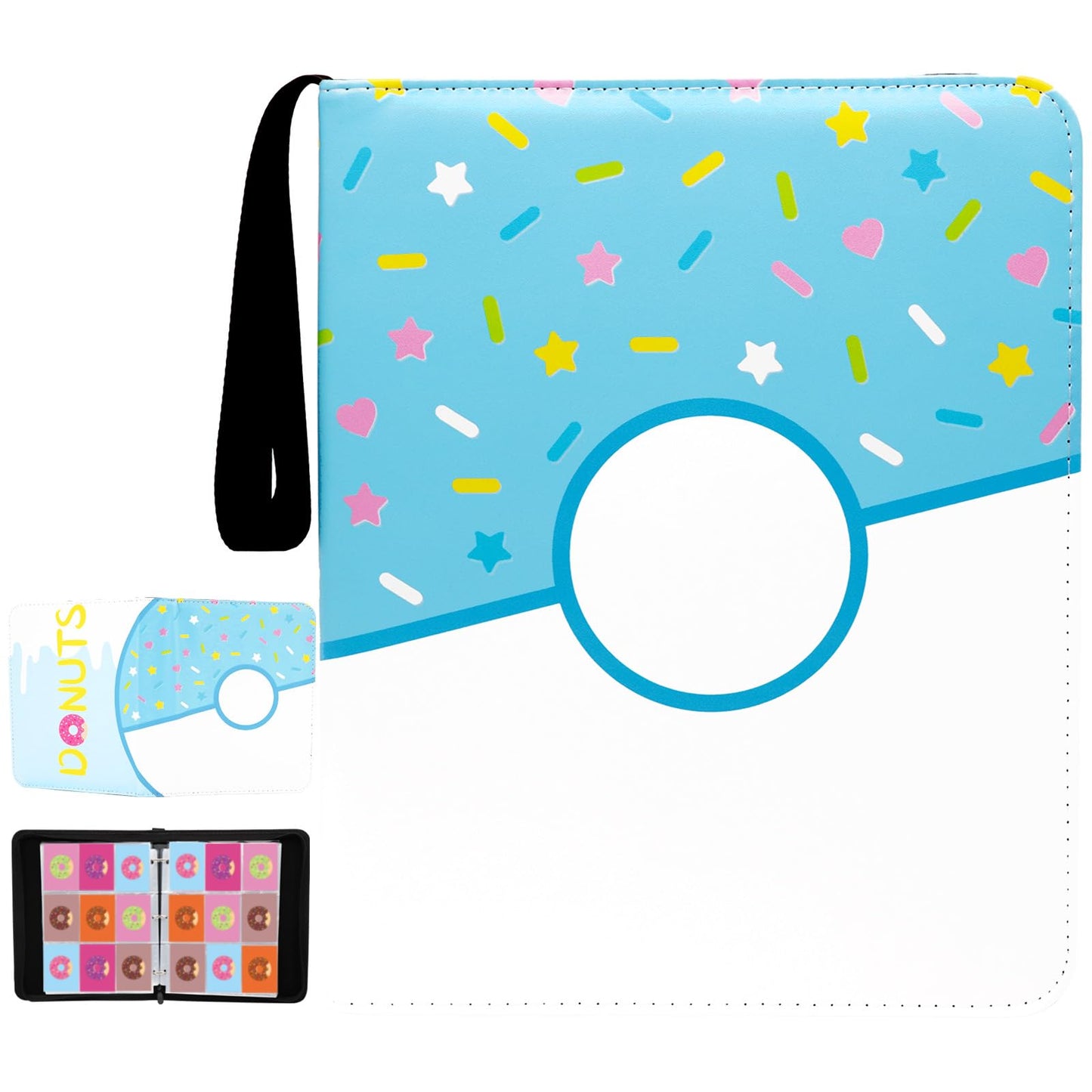 Piefectpie 9 Pocket Card Binder – 900 Card Holder, Pink Donut Zipper Binder