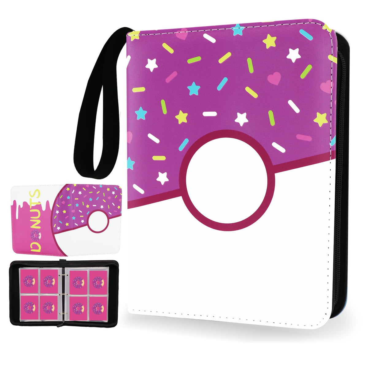 Piefectpie 4 Pocket Card Binder – 400-Card Holder Album, Pink Donut