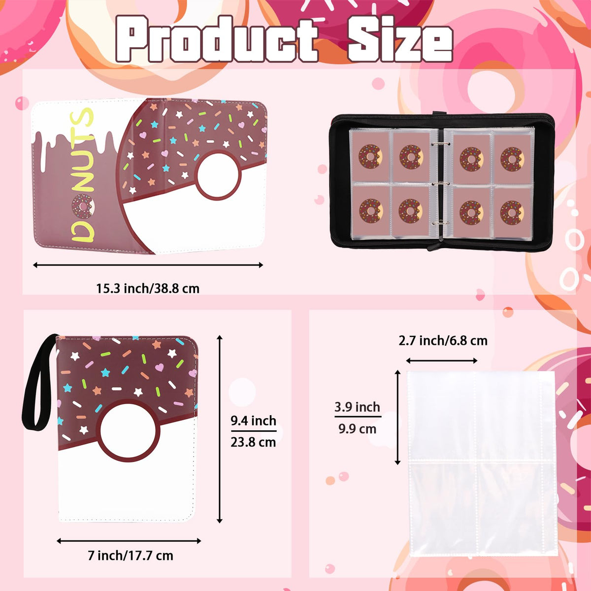 Piefectpie 4 Pocket Card Binder - 400 Card Holder, Pink Donut