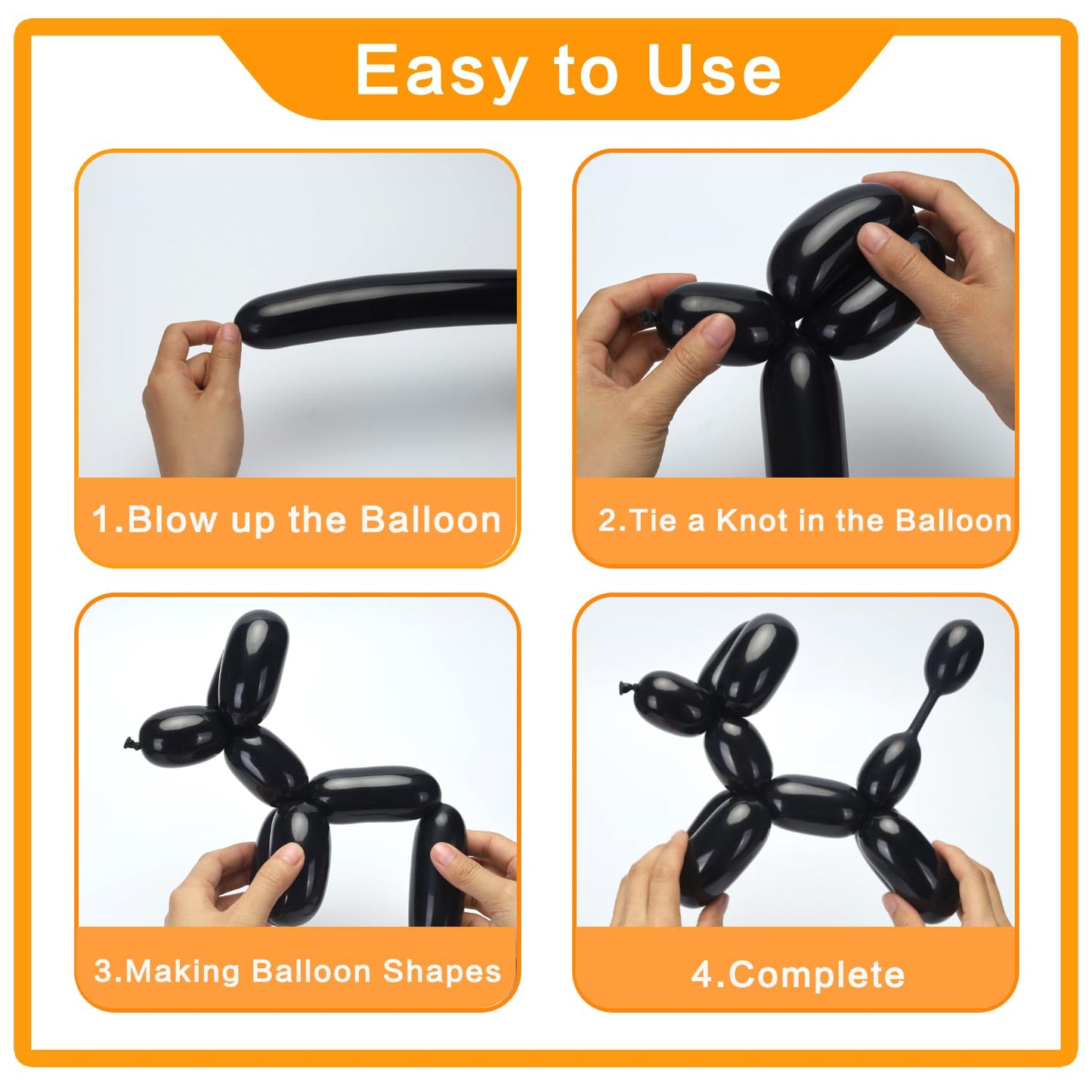 PIGETALE 260 Balloons – 100 Black Twisting Balloons for Animal Shapes & Party Decor