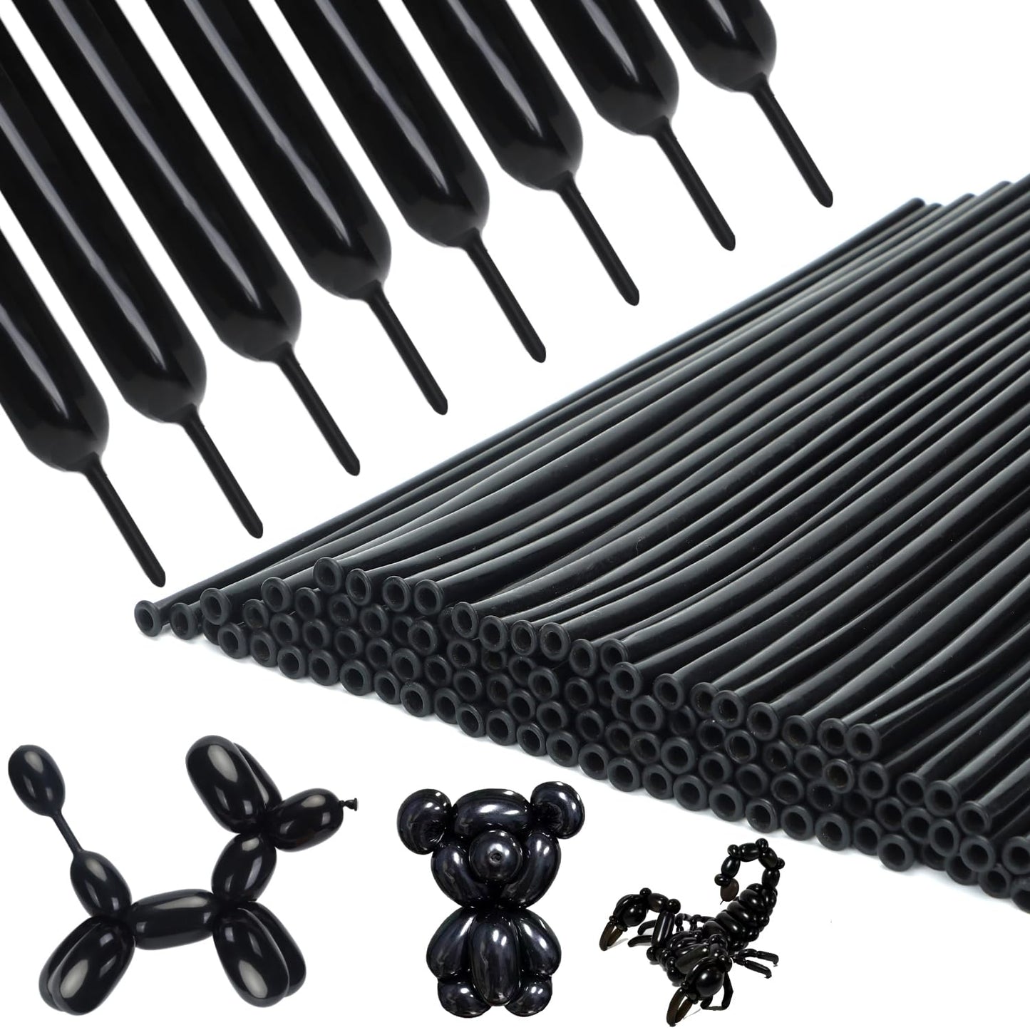 PIGETALE 260 Balloons – 100 Black Twisting Balloons for Animal Shapes & Party Decor