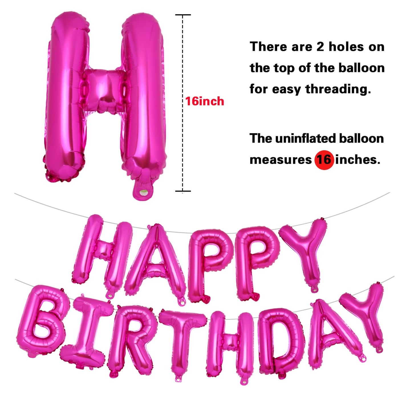 PIGETALE Happy Birthday Banner – 16-Inch Hot Pink Foil Letters, Reusable Party Decor