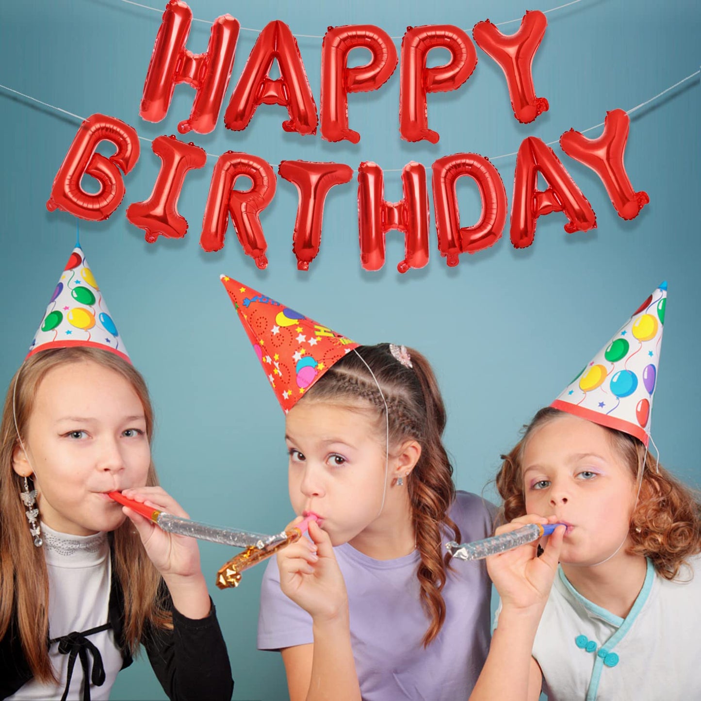 PIGETALE Red Happy Birthday Banner – 16 Inch 3D Foil Letter Balloons, Reusable Party Decor