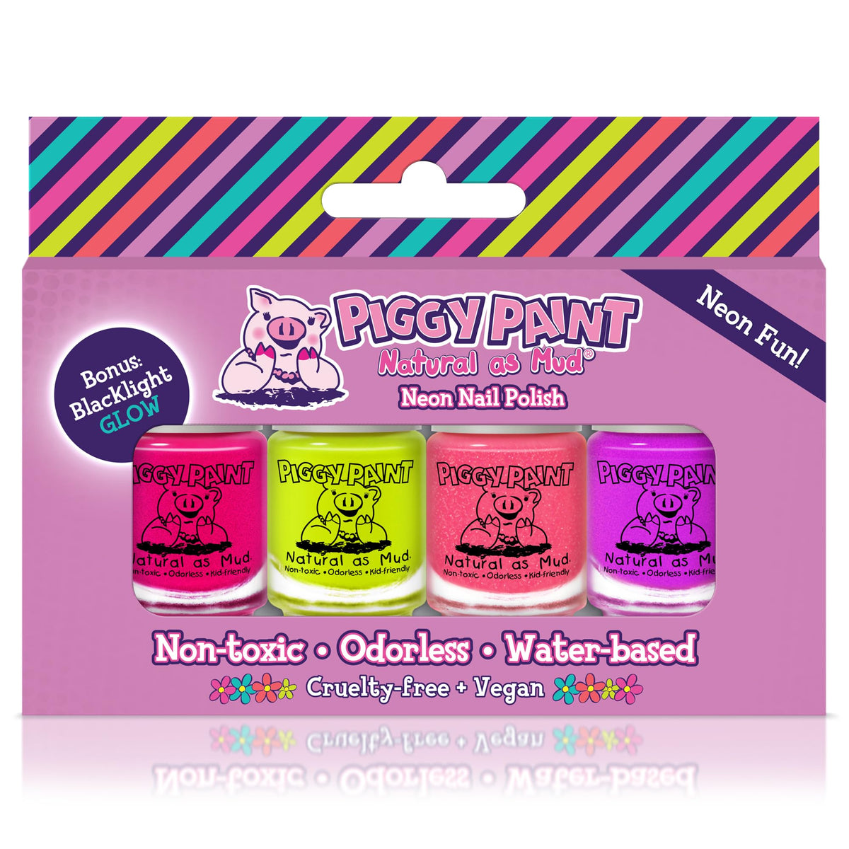 Piggy Paint Neon Box Set: 4 Glow Polishes + Blacklight Glow