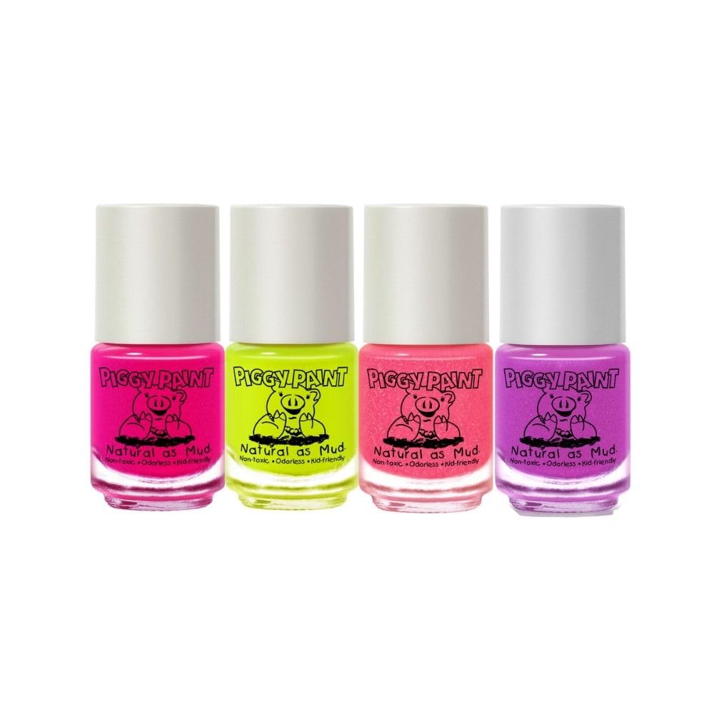 Piggy Paint Neon Box Set: 4 Glow Polishes + Blacklight Glow
