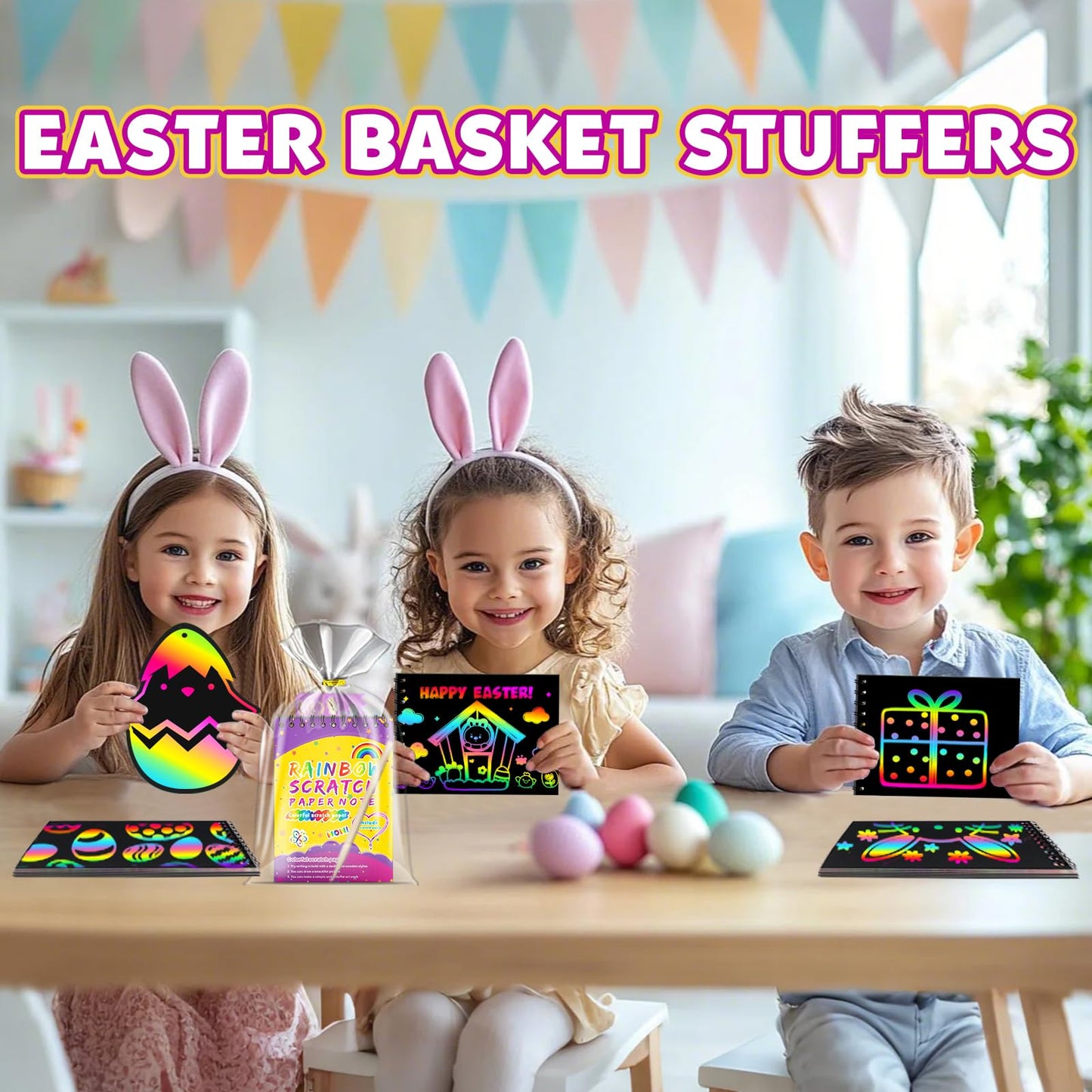 Pigipigi Kids Scratch Rainbow Art Notebook Kit - 16-Pack Party Favors & DIY Coloring Gifts