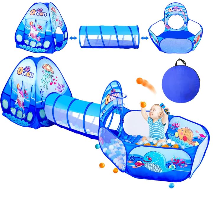 PigPigPen 3-in-1 Kids Play Tent with Tunnel & Ball Pit – Indoor/Outdoor Toy
