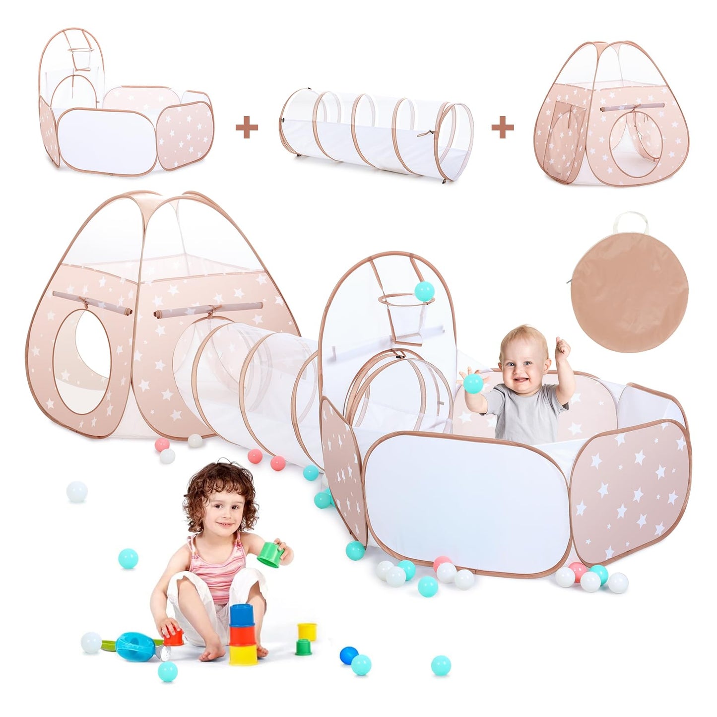 PigPigPen 3-in-1 Kids Play Tent with Tunnel & Ball Pit | Indoor & Outdoor Toddler Toy