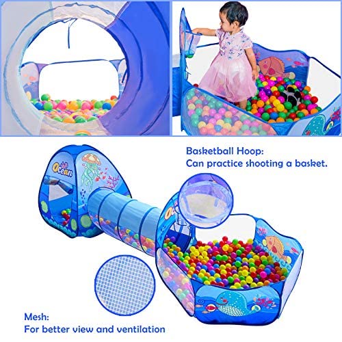 PigPigPen 3 in 1 Kids Play Tent with Tunnel, Ball Pit & Basketball Hoop | Indoor/Outdoor Toy