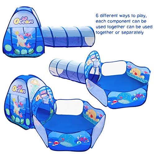 PigPigPen 3 in 1 Kids Play Tent with Tunnel, Ball Pit & Basketball Hoop | Indoor/Outdoor Toy