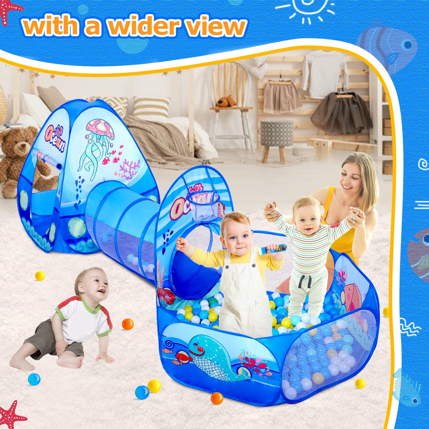 PigPigPen 3-in-1 Kids Play Tent with Tunnel & Ball Pit – Indoor/Outdoor Toy