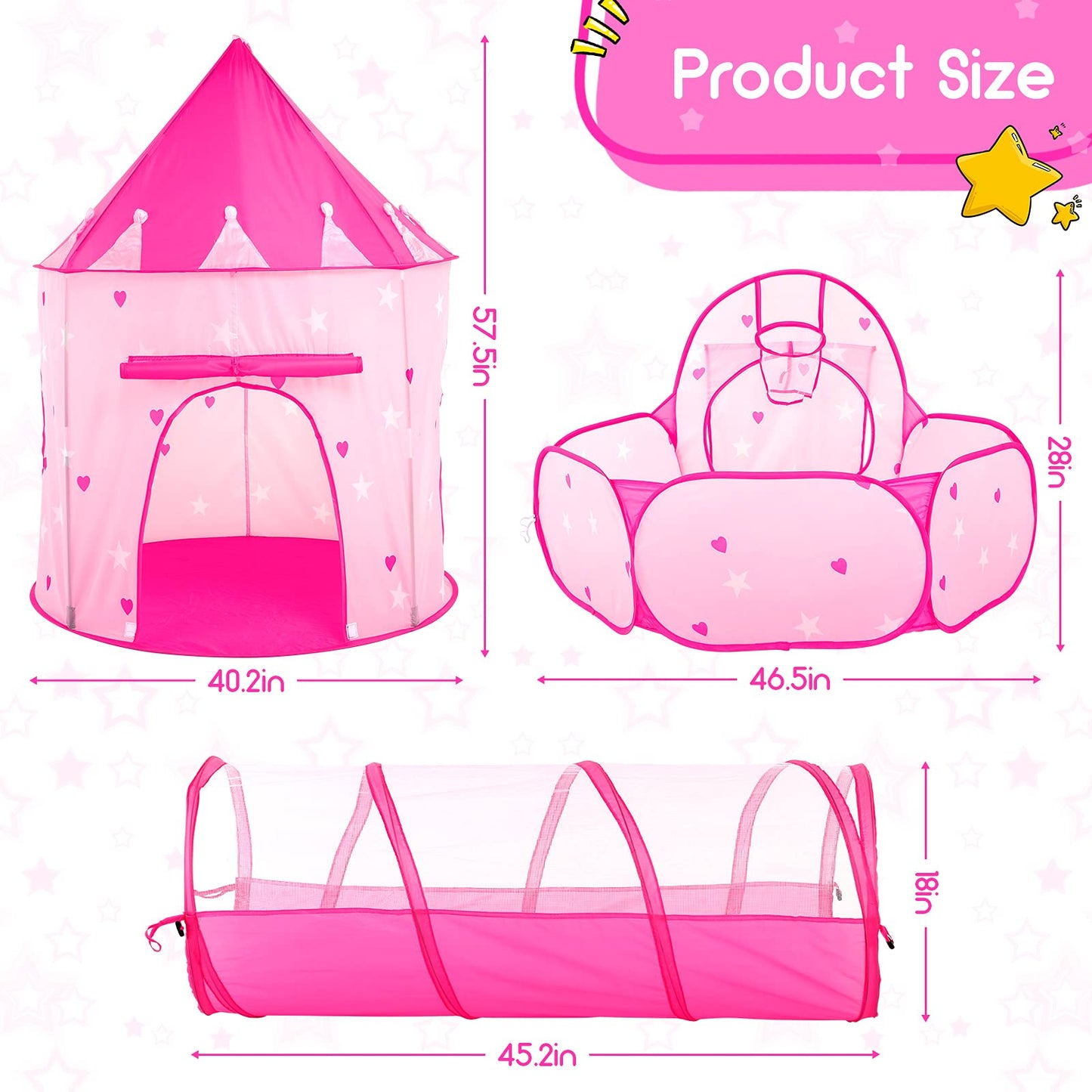 PigPigPen 3pc Kids Play Tent: Space World 3-in-1 Playset with Ball Pit, Tunnel & Princess Tent