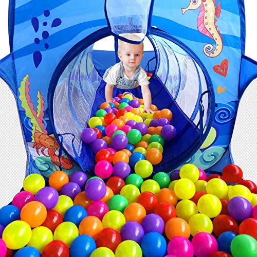 PigPigPen 3 in 1 Kids Play Tent with Tunnel, Ball Pit & Basketball Hoop | Indoor/Outdoor Toy