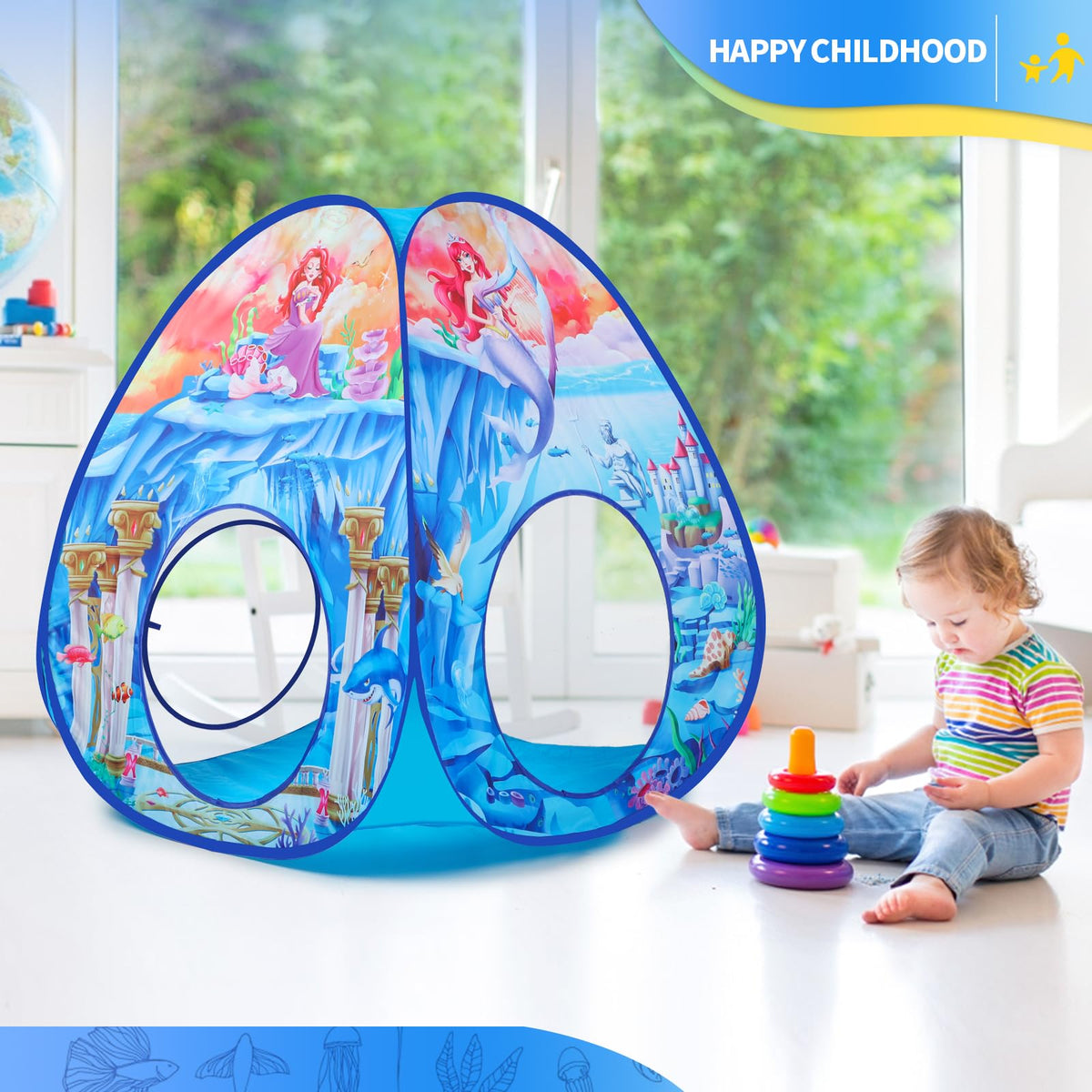 PigPigPen 3 in 1 Mermaid Play Tent – Play Tunnel, Ball Pit & Basketball Hoop for Indoor/Outdoor Kids