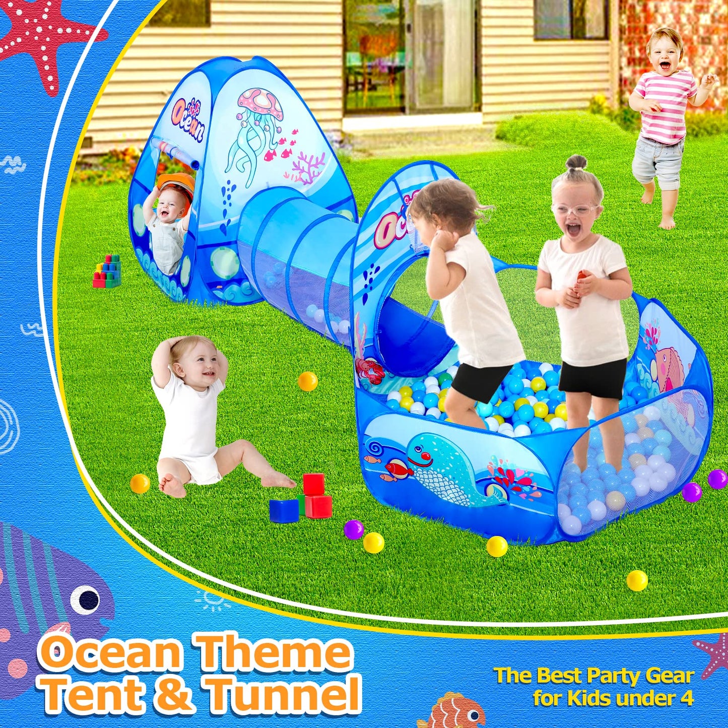 PigPigPen 3-in-1 Kids Play Tent with Tunnel & Ball Pit – Indoor/Outdoor Toy